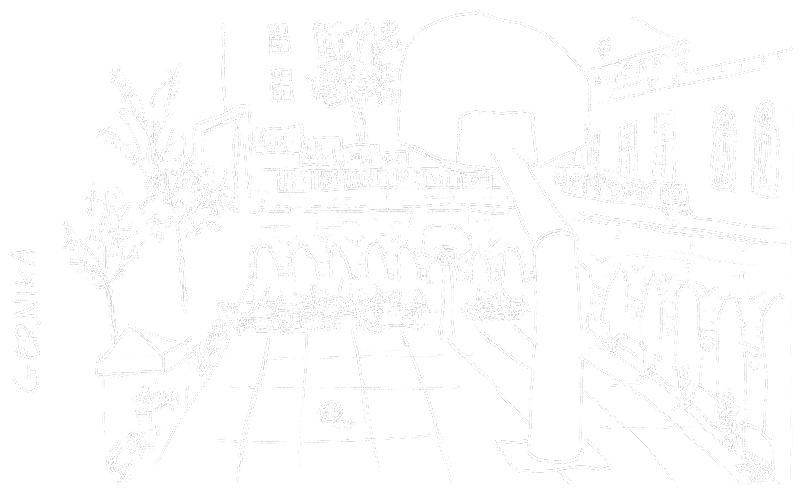 Ink sketch of the town square at Gernika